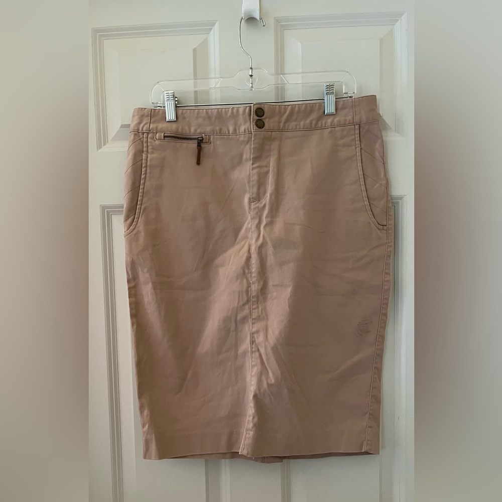 Women’s Lauren Ralph Lauren Chino midi tan skirt double button classic size 10